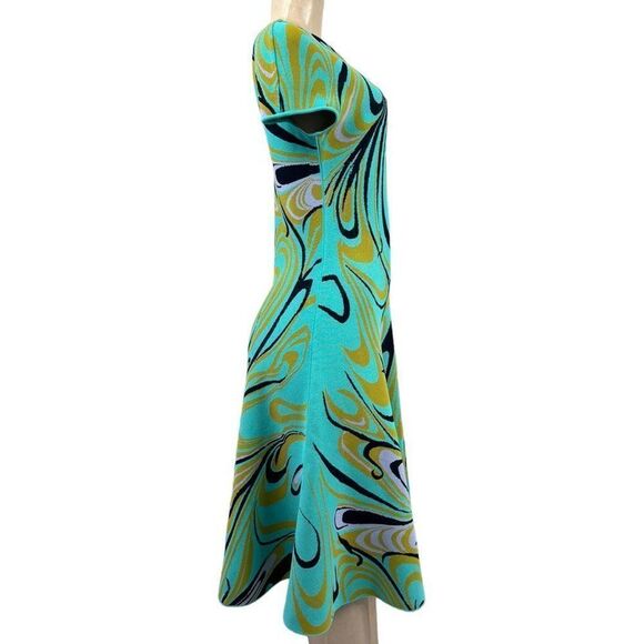 EMILIO PUCCI Turquoise Onde Print Fit & Flare Knit Knee Length Dress Siz… - Picture 7 of 14
